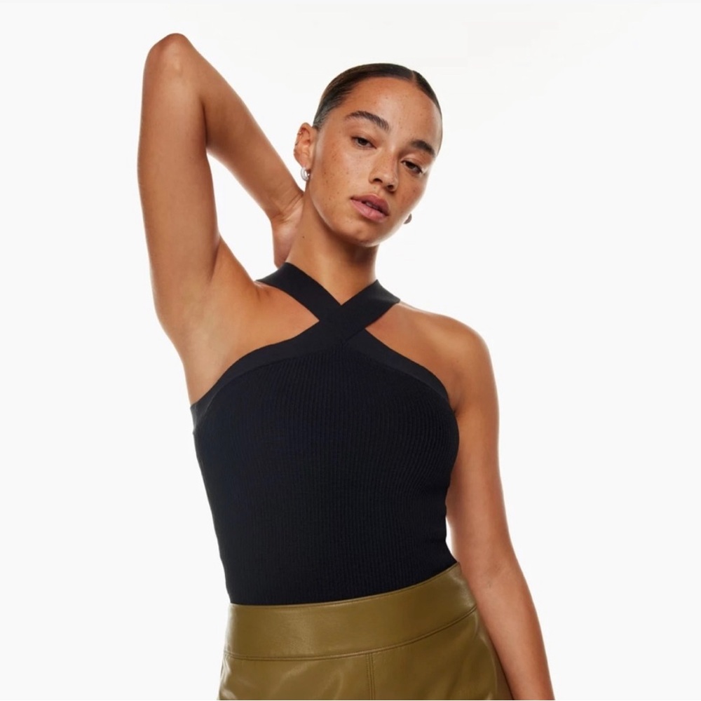 Aritzia Babaton Sculpt Knit Criss Cross Tank Black